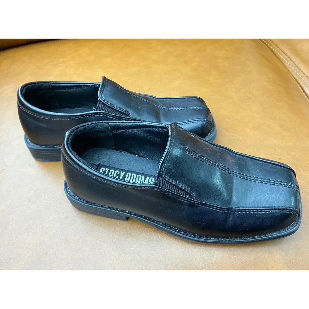 Stacy Adams Nate Loafers Boys Size 11 Black Square Toe Slip On Shoes